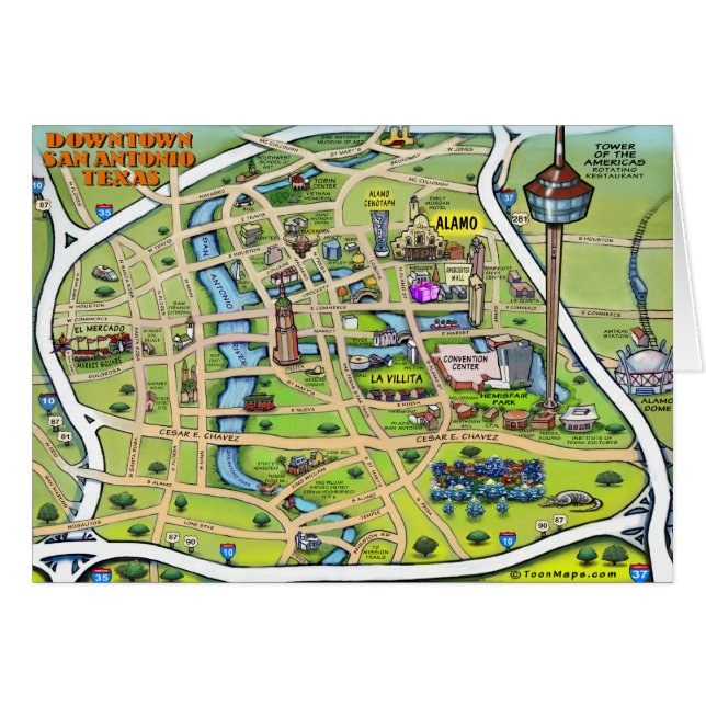 Carte du centre-ville de San Antonio (Devant horizontal)