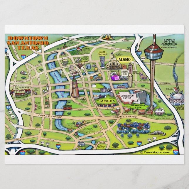 Carte du centre-ville de San Antonio (Devant)