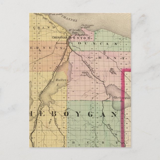 Carte du comté de Cheboygan, Michigan (Devant)