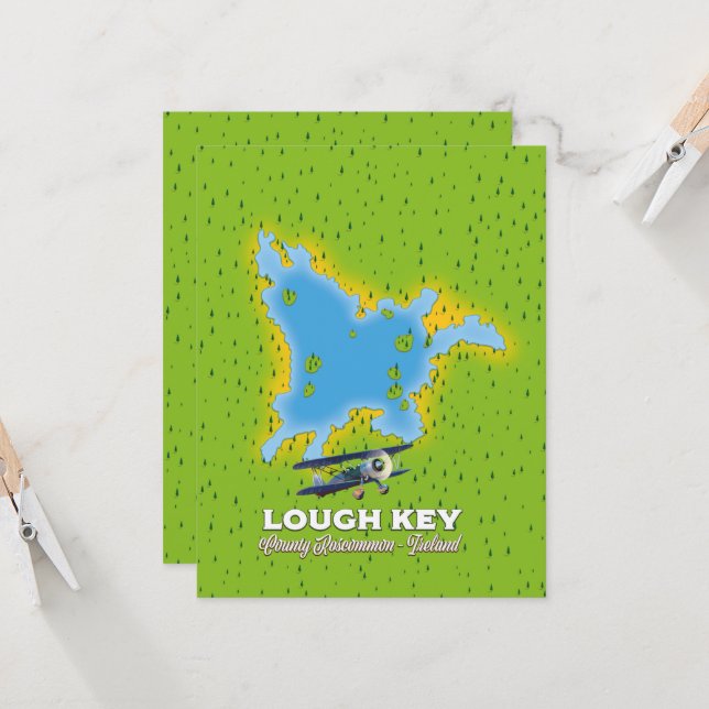 Carte du comté de Lough Key Roscommon, Irlande (Devant/Arrière en situation)