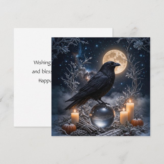 Carte du corbeau du solstice d'hiver dans la neige (Devant / Derrière)