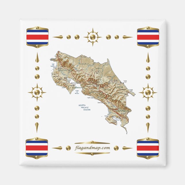 Carte du Costa Rica + Magnet des drapeaux (Devant)