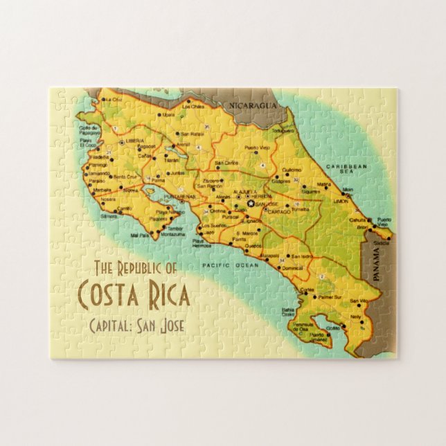 Carte du Costa Rica Puzzle 11x14 (Horizontal)