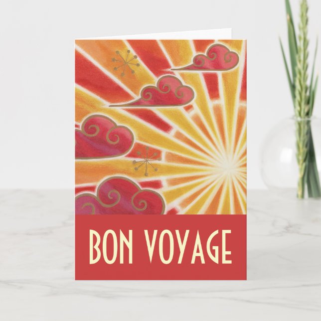 Carte du coucher de soleil "Bon Voyage" rouge (Devant)