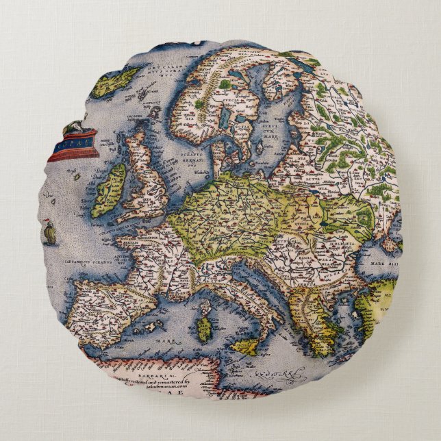 Carte du cru 1572 de coussin rond de l'Europe (Devant)