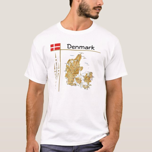 Carte du Danemark + Drapeau + Titre T-shirt (Devant)