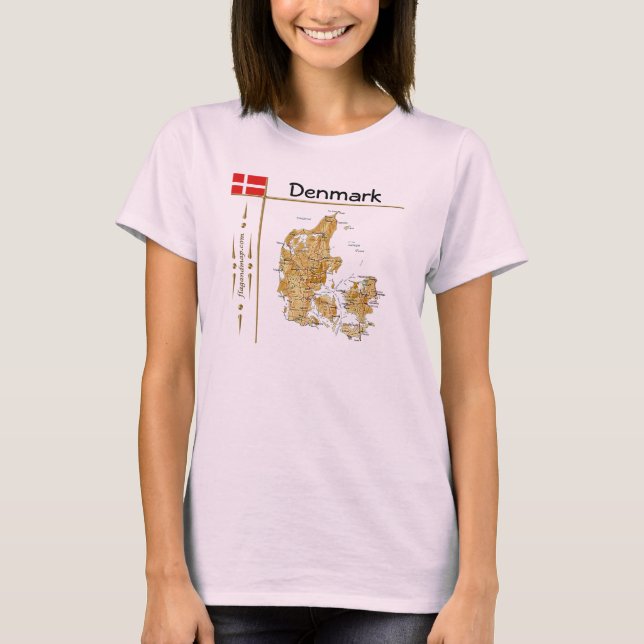 Carte du Danemark + Drapeau + Titre T-shirt (Devant)
