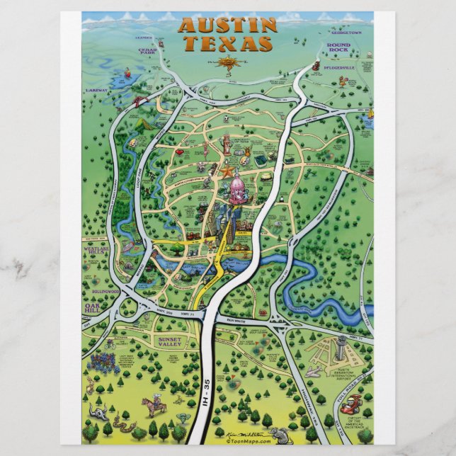 Carte du dessin animé Austin Texas (Devant)