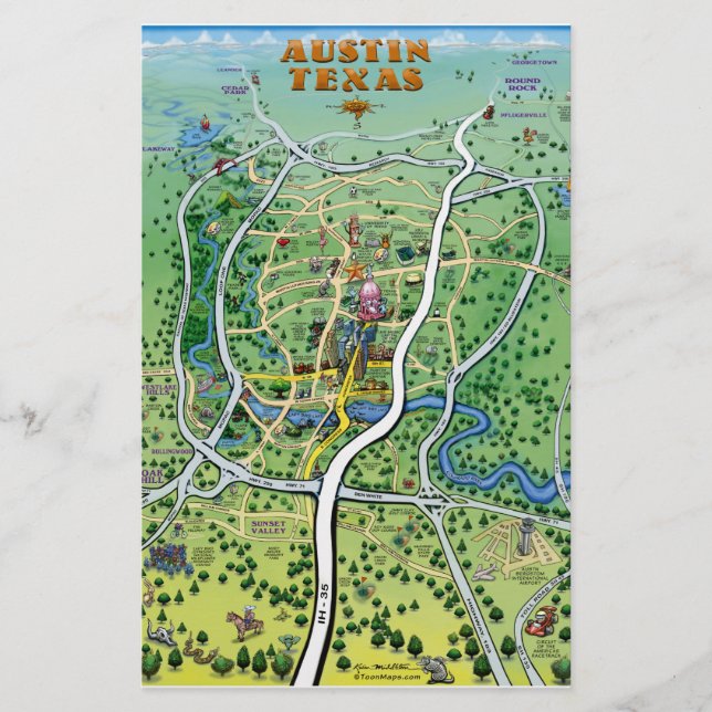 Carte du dessin animé Austin Texas (Devant)