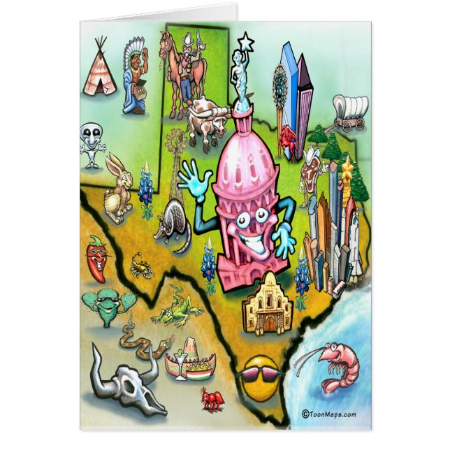 Carte du dessin animé Austin Texas (Devant)