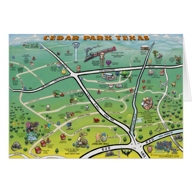 Carte du dessin animé Cedar Park Texas (Devant horizontal)