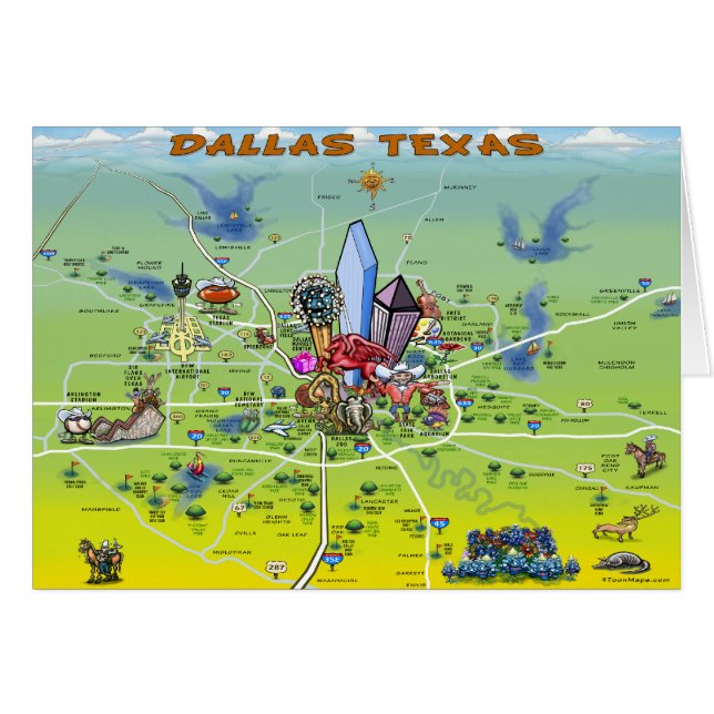 Carte du dessin animé de Dallas Texas (Devant horizontal)