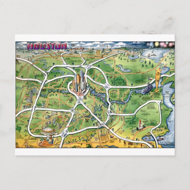 Carte du dessin animé de Houston au Texas (Devant)