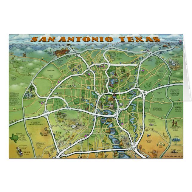 Carte du dessin animé de San Antonio Texas (Devant horizontal)