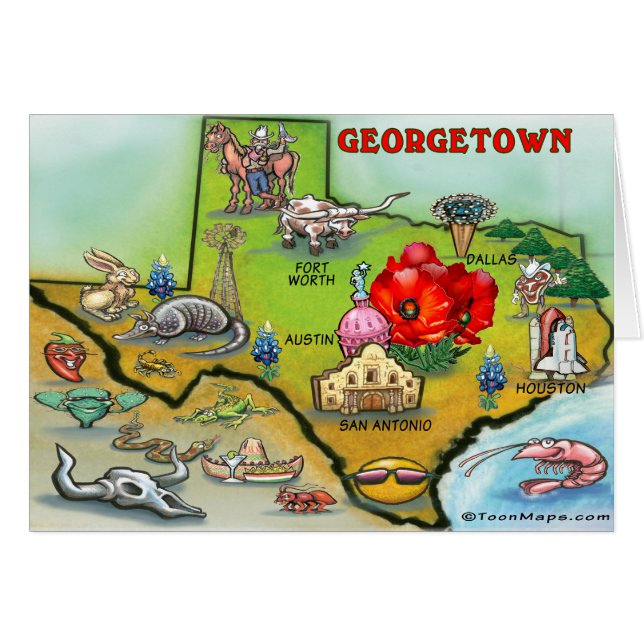 Carte du dessin animé Georgetown Texas (Devant horizontal)