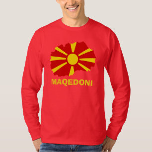 Carte du drapeau de Maqedoni T-shirt à manches lon