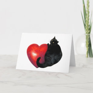 Carte du gros chat noir avec grand cœur rouge