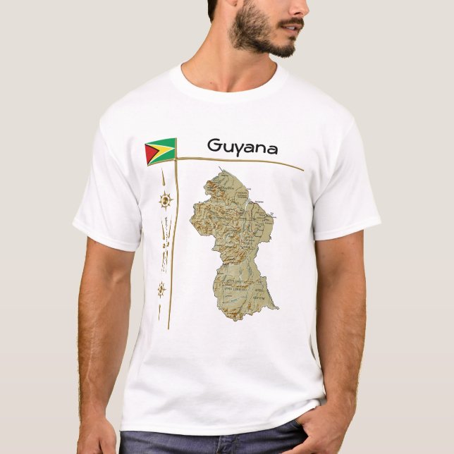 Carte du Guyana + Drapeau + Titre T-shirt (Devant)