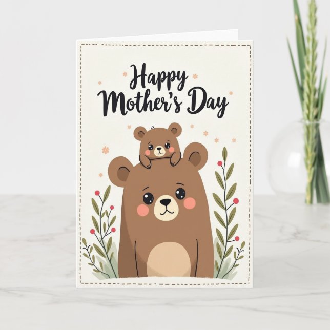 Carte du jour de la maman ours à pois (Devant)