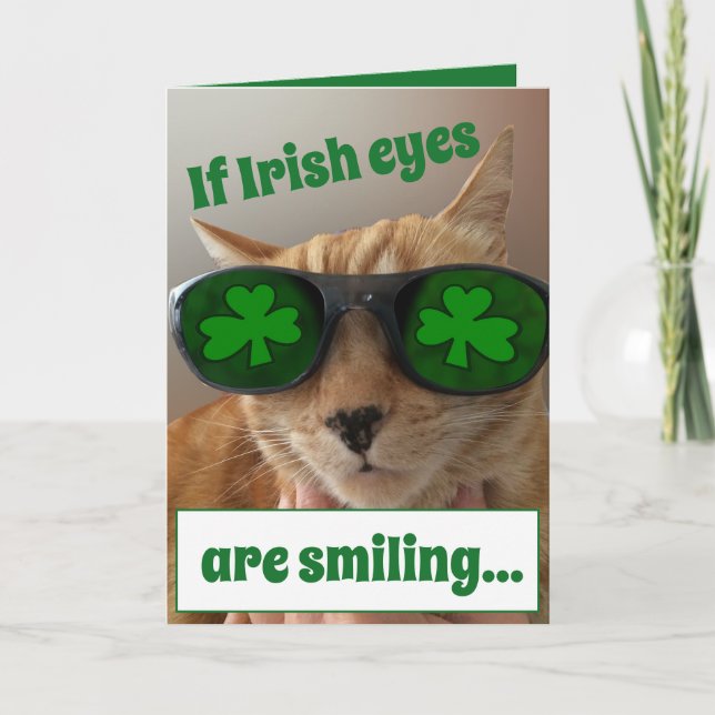 Carte du jour de St Patrick comportant un chat (Devant)