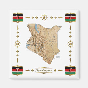 Carte du Kenya + Magnet des drapeaux