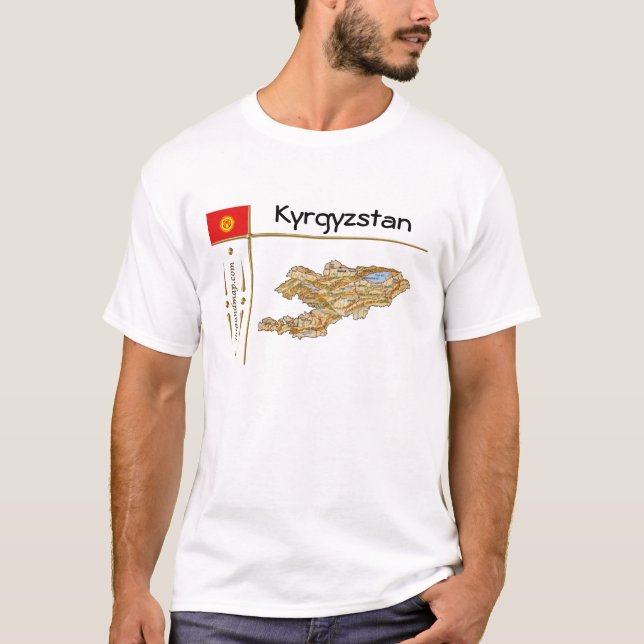 Carte du Kirghizistan + Drapeau + Titre T-shirt (Devant)