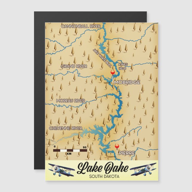 Carte du lac Oahe Dakota du Sud (Devant / Derrière)