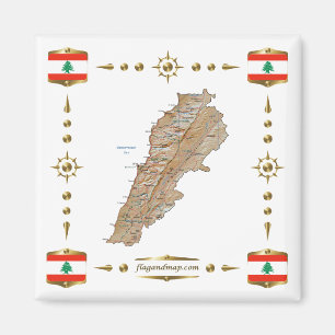 Carte du Liban + Magnet des drapeaux