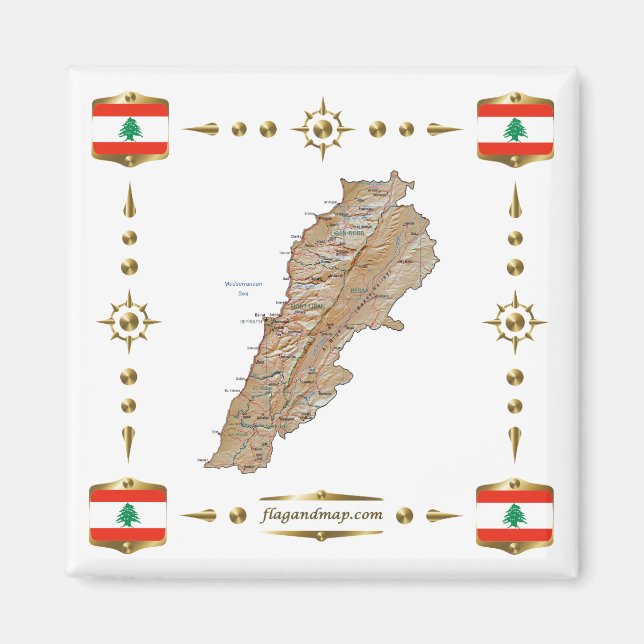 Carte du Liban + Magnet des drapeaux (Devant)
