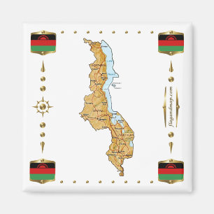 Carte du Malawi + Magnet des drapeaux