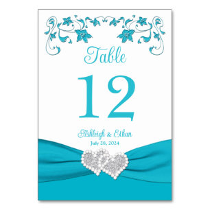 Carte du Mariage de table Turquoise Love Hearts