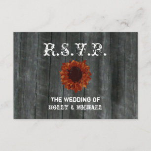 Carte du mariage RSVP - Barnwood et tournesol