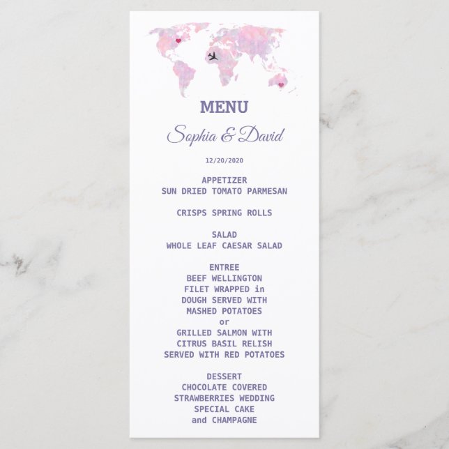 Carte du Mariage World Map Custom Travel Watercolo (Devant)