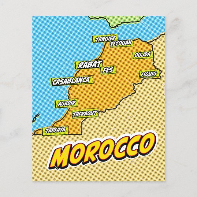 Carte du Maroc illustrée dans le style Pop Art (Devant)