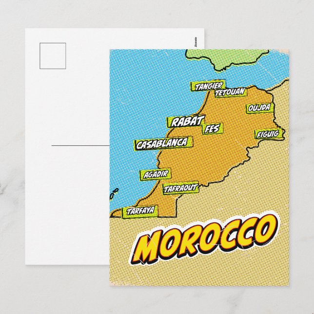 Carte du Maroc illustrée dans le style Pop Art (Devant / Derrière)