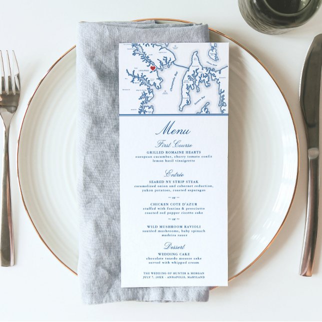Carte du Maryland d'Annapolis Mariage élégant (These Annapolis map wedding menus are perfect for your destination wedding to maryland)