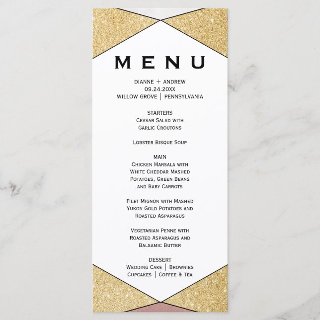 Carte du menu du dîner au diamant géométrique Glam (Devant)