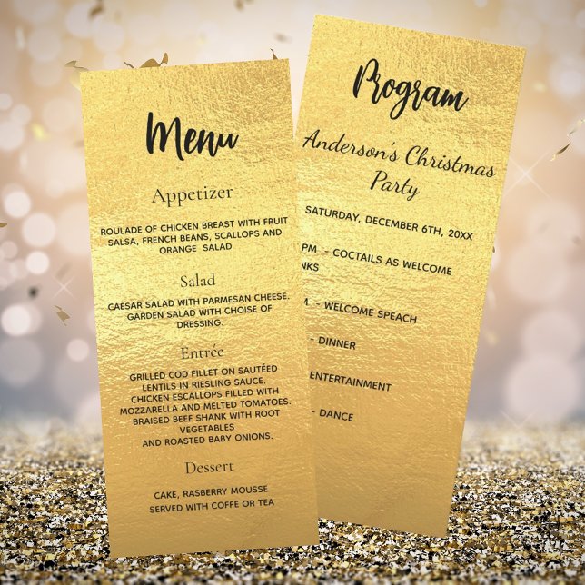 Carte du menu du dîner du programme de Noël Gold (Créateur téléchargé)