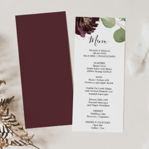 Carte du menu du dîner floral et verdoyant de Bour