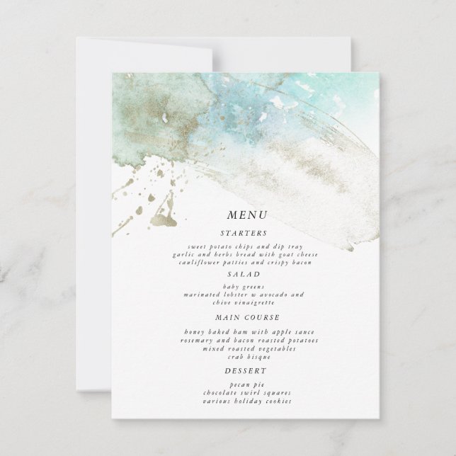 Carte du menu du dîner Mariage Watercolor Waves Pa (Devant)