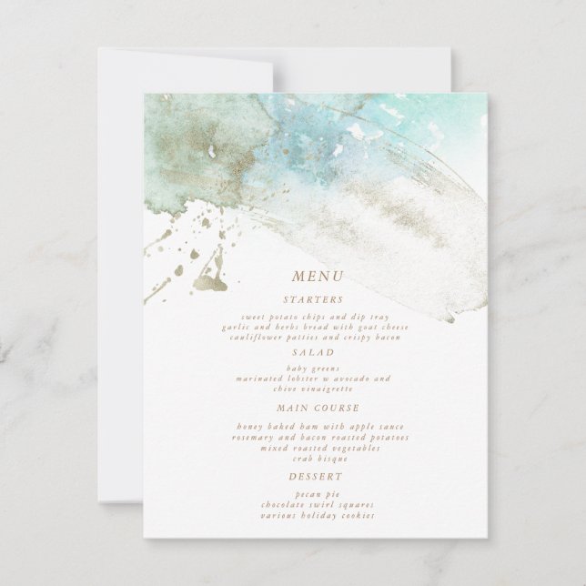 Carte du menu du dîner Mariage Watercolor Waves Pa (Devant)