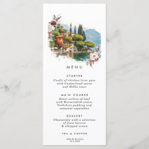 Carte du menu mariage floral du lac de Côme Italie