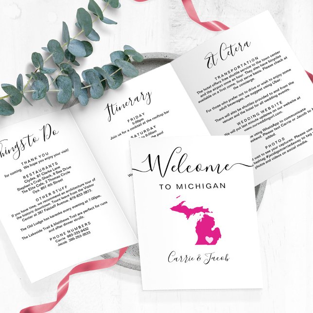 Carte du Michigan de n'importe quelle couleur Mari (Michigan Wedding Welcome Letter & Itinerary)