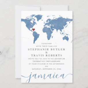 Carte du monde à l'aquarelle bleue Mariage de dest