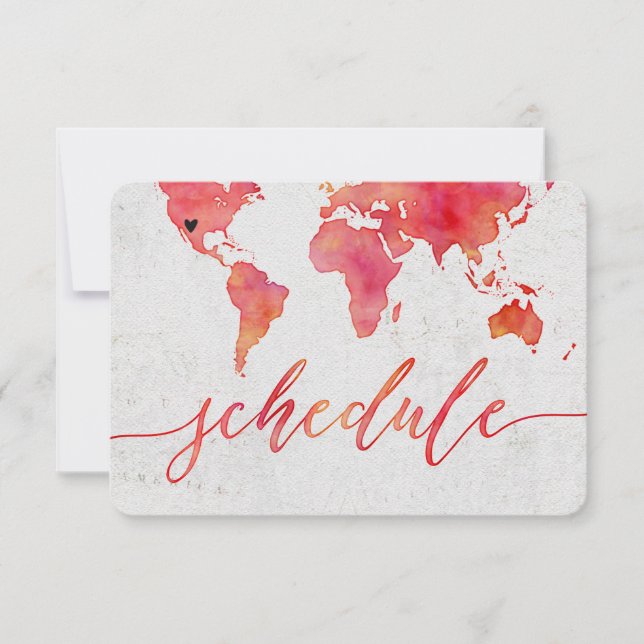 Carte du monde à l'aquarelle Calendrier de mariage (Devant)