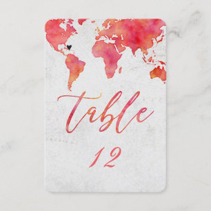 Carte du monde à l'aquarelle Numéro de table de ma