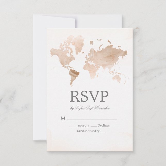 Carte du monde à l'aquarelle pour RSVP de mariage (Devant)
