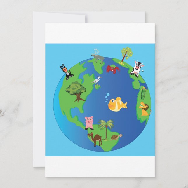 Carte du monde animal Mignonne illustration de la  (Devant)