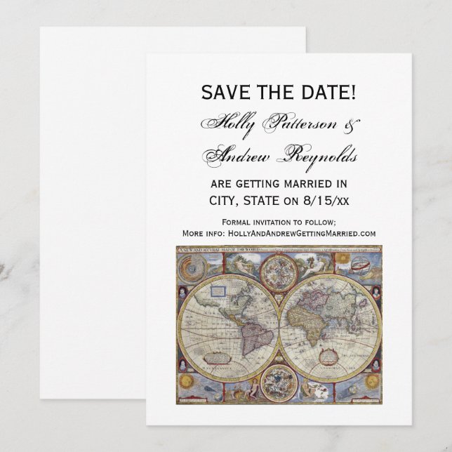 Carte du monde antique #3 Save the Date (Devant / Derrière)
