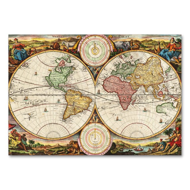 Carte du monde antique Deux hémisphères Rare Art V (Devant)